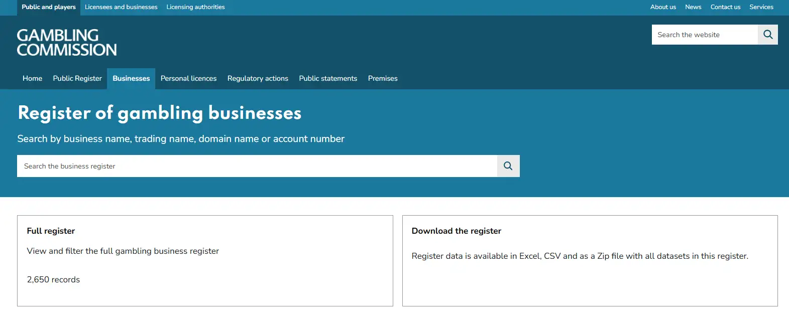 Gambling Commission register entry for Jumpman Gaming Limited and vegasmoose.com